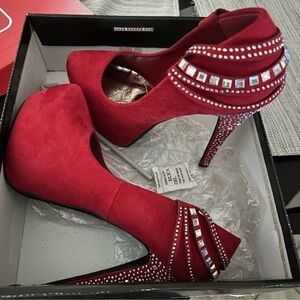 Speed Limit 98 Red Rhinestone Heels